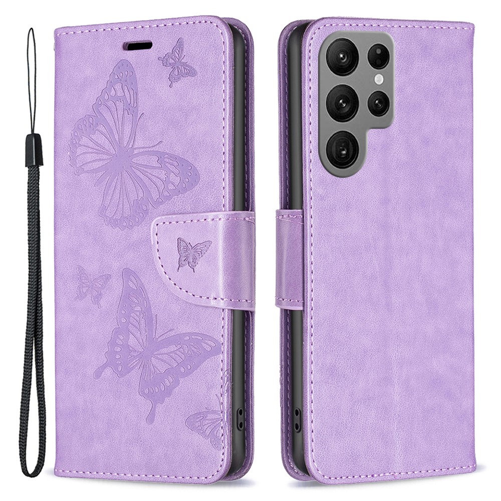  Galaxy S24 Ultra Fodral Med Fjäril Tryck Lila