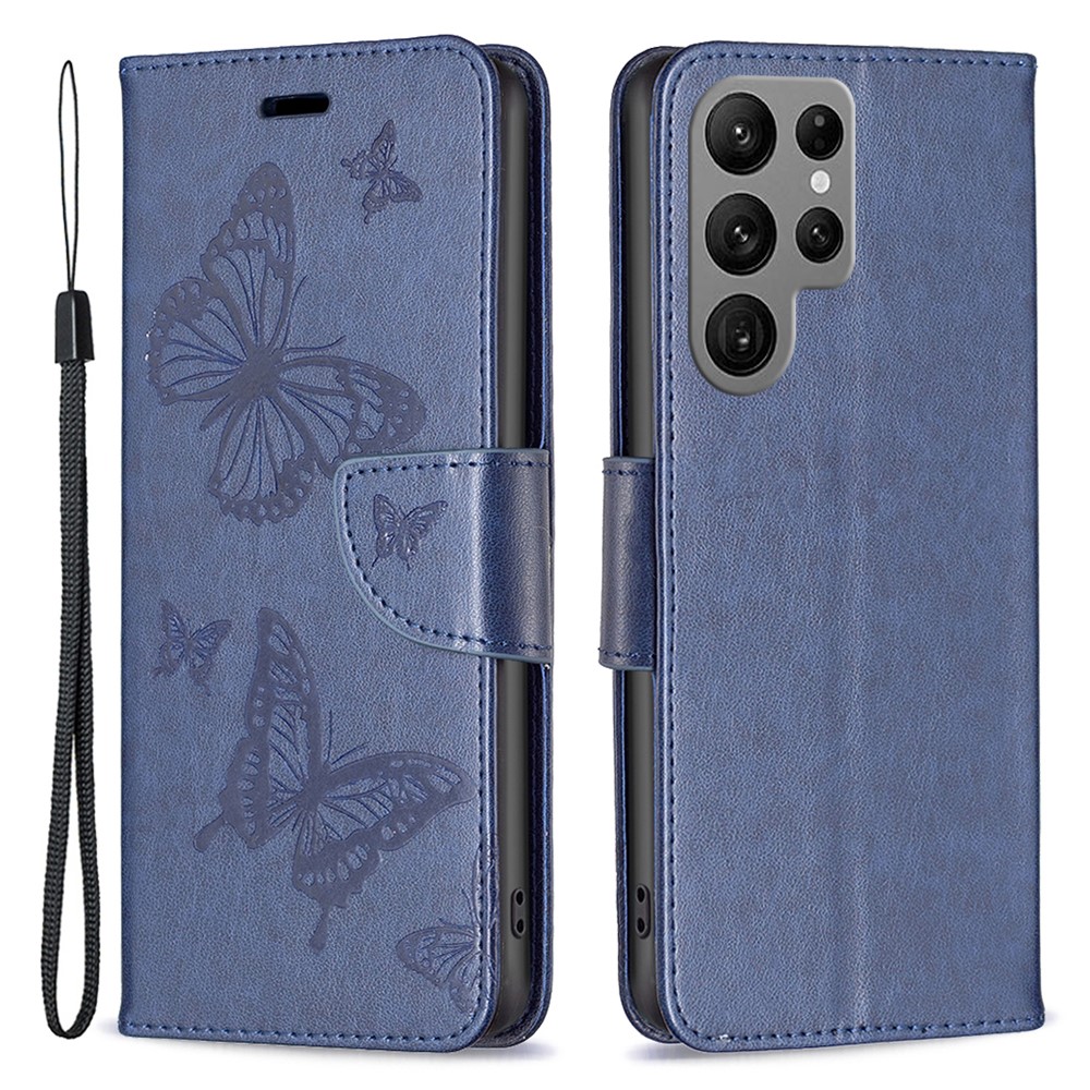  Galaxy S24 Ultra Fodral Med Fjäril Tryck Mörk Blå