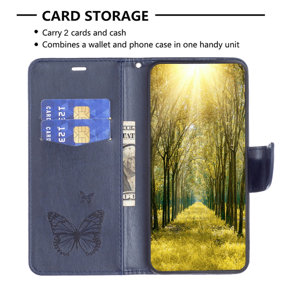  Galaxy S24 Ultra Fodral Med Fjäril Tryck Mörk Blå