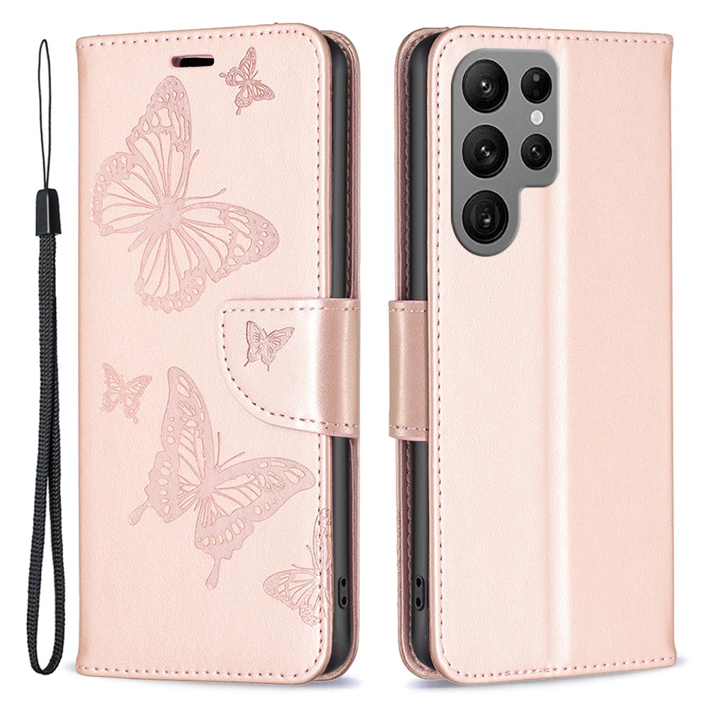  Galaxy S24 Ultra Fodral Med Fjäril Tryck Roséguld