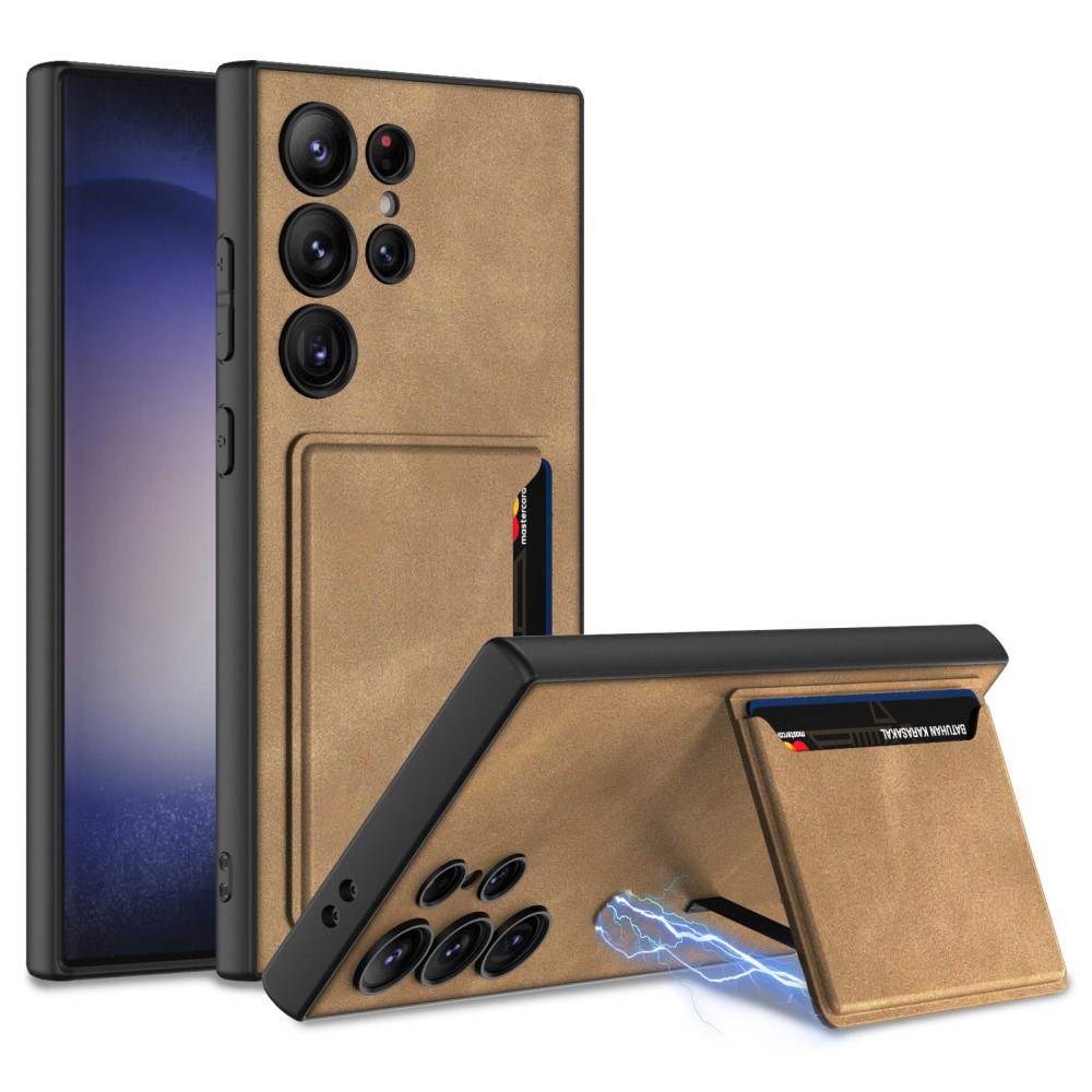 GKK GKK Galaxy S24 Ultra Skal Kickstand Med Kortfack Brun