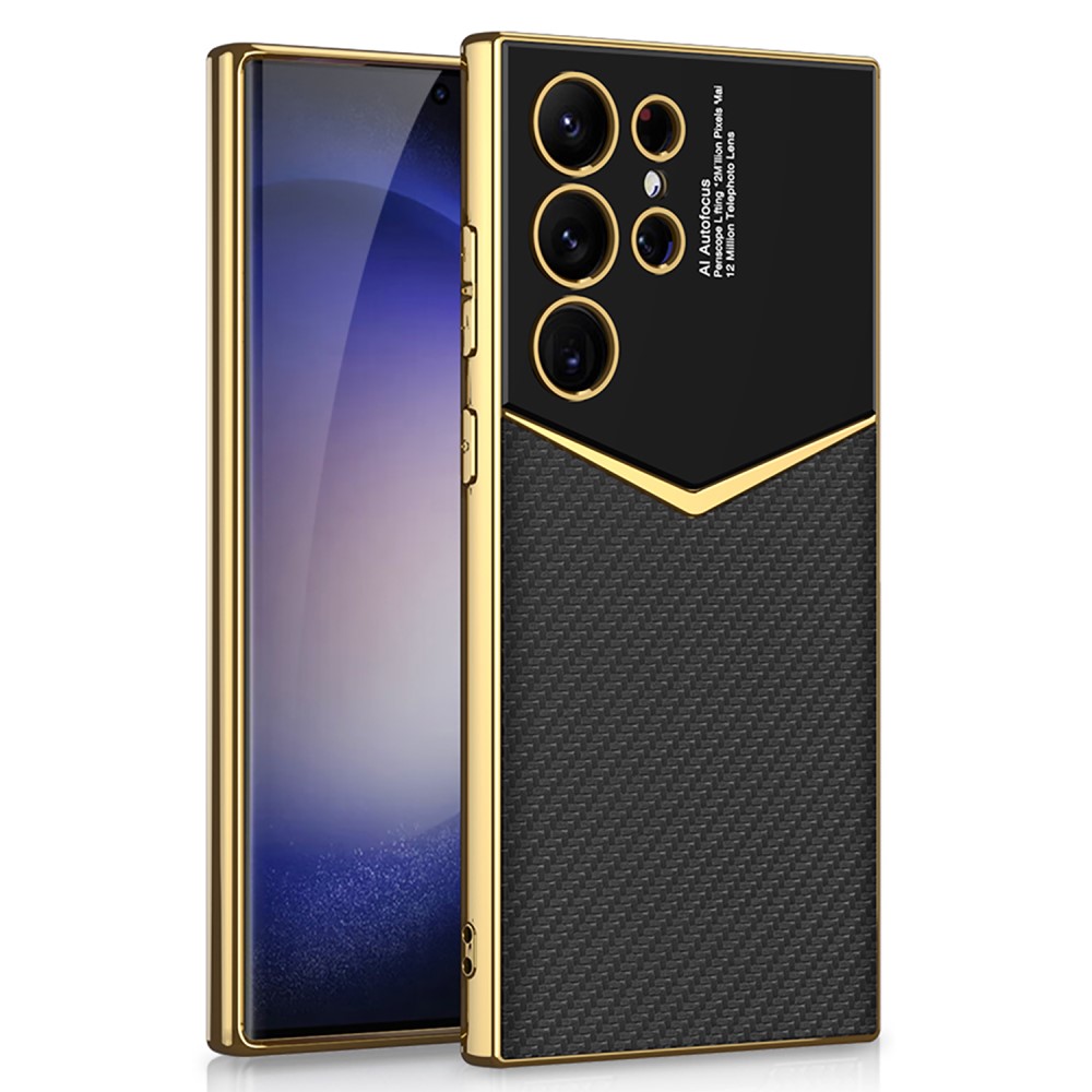 GKK GKK Galaxy S24 Ultra Skal Läder Hybrid Electroplate Kolfiber Textur