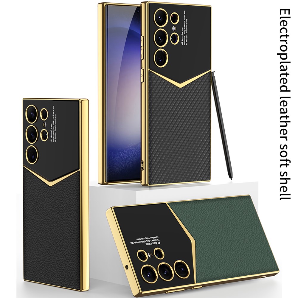 GKK GKK Galaxy S24 Ultra Skal Läder Hybrid Electroplate Kolfiber Textur