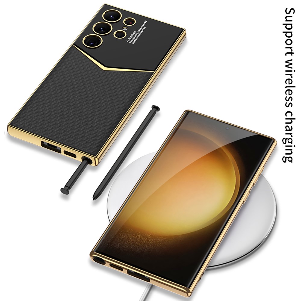 GKK GKK Galaxy S24 Ultra Skal Läder Hybrid Electroplate Kolfiber Textur