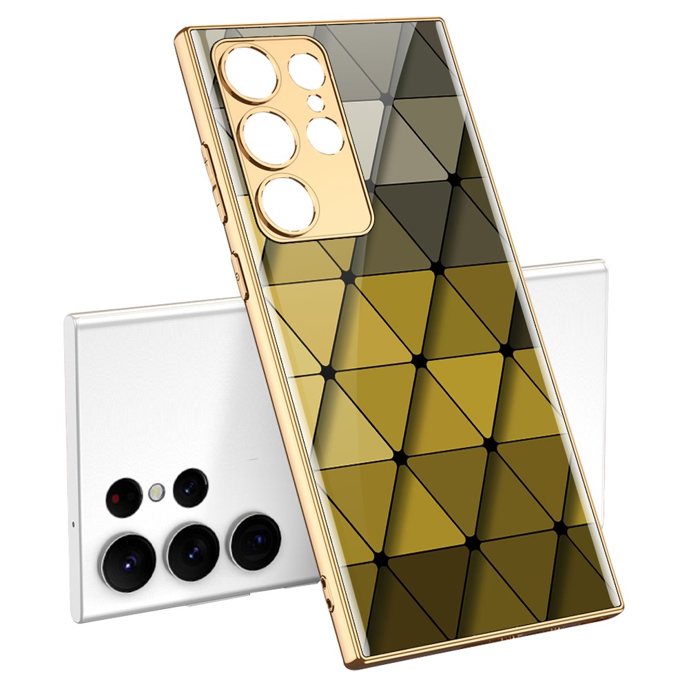 GKK GKK Galaxy S24 Ultra Skal Härdat Glas Electroplate Rhombus Gul