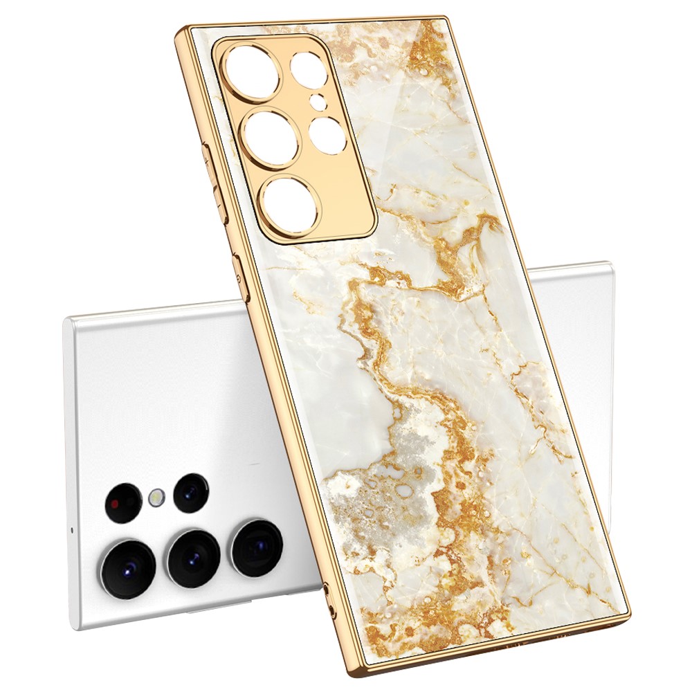 GKK GKK Galaxy S24 Ultra Skal Härdat Glas Electroplate Marmor Guld