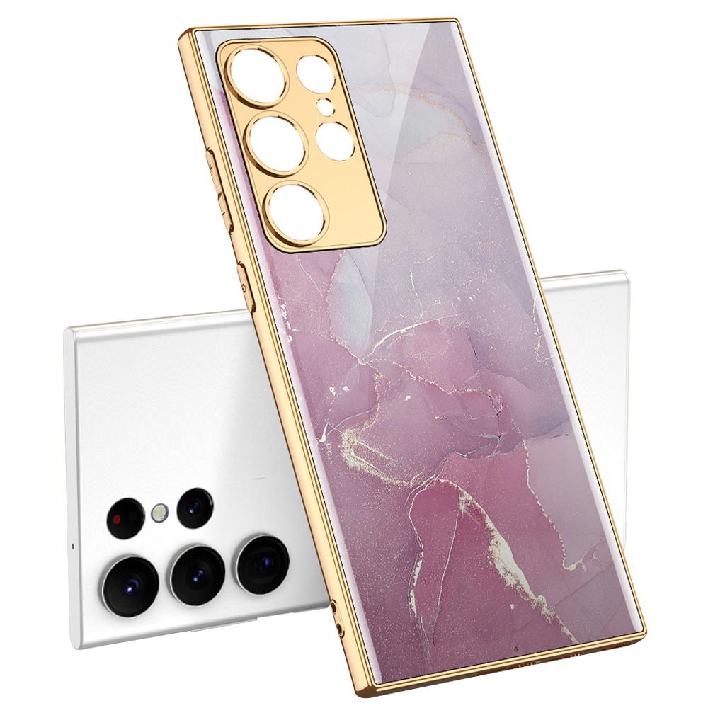 GKK GKK Galaxy S24 Ultra Skal Härdat Glas Electroplate Marmor Lila/Rosa
