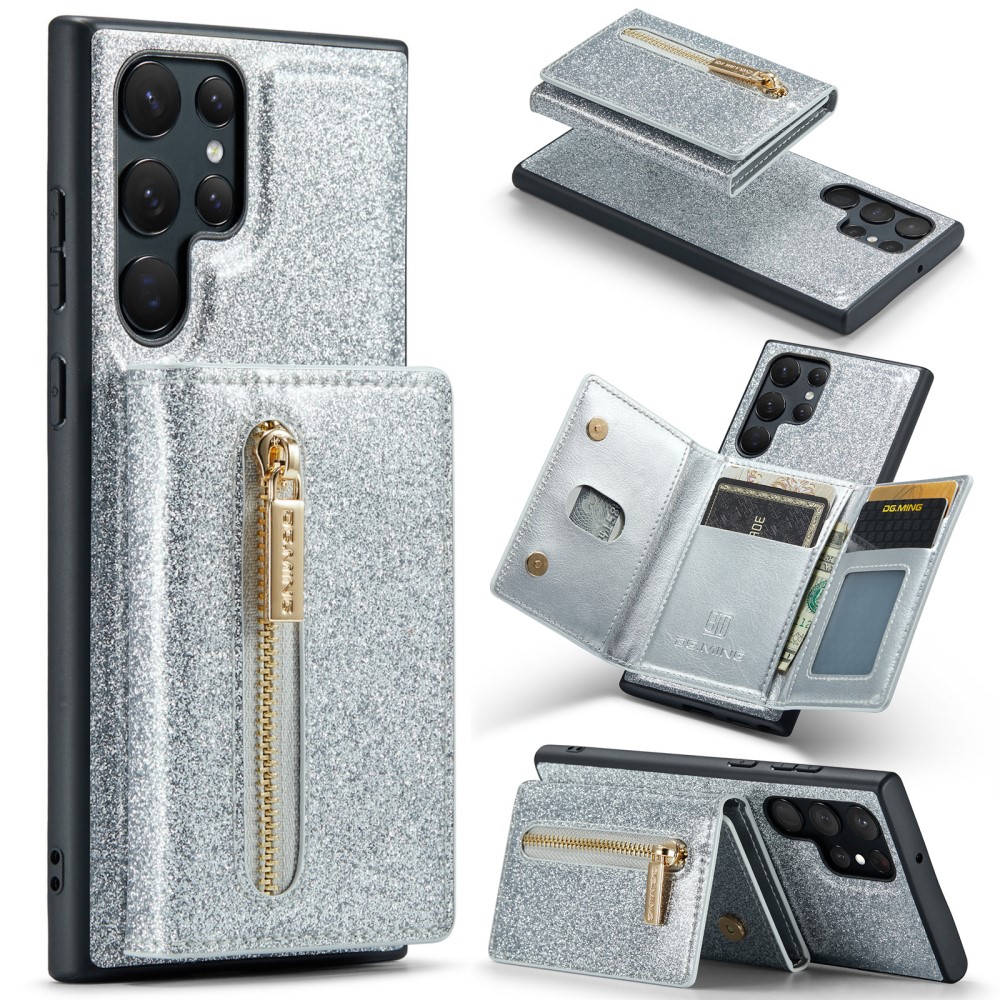 DG.MING DG.MING Galaxy S24 Ultra Skal Magnetisk Plånbok Glitter Silver