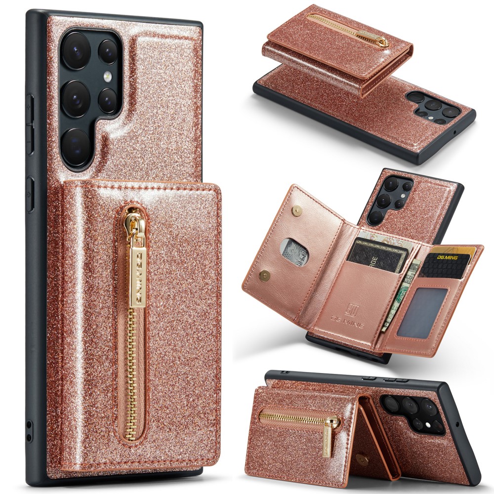 DG.MING DG.MING Galaxy S24 Ultra Skal Magnetisk Plånbok Glitter Roséguld