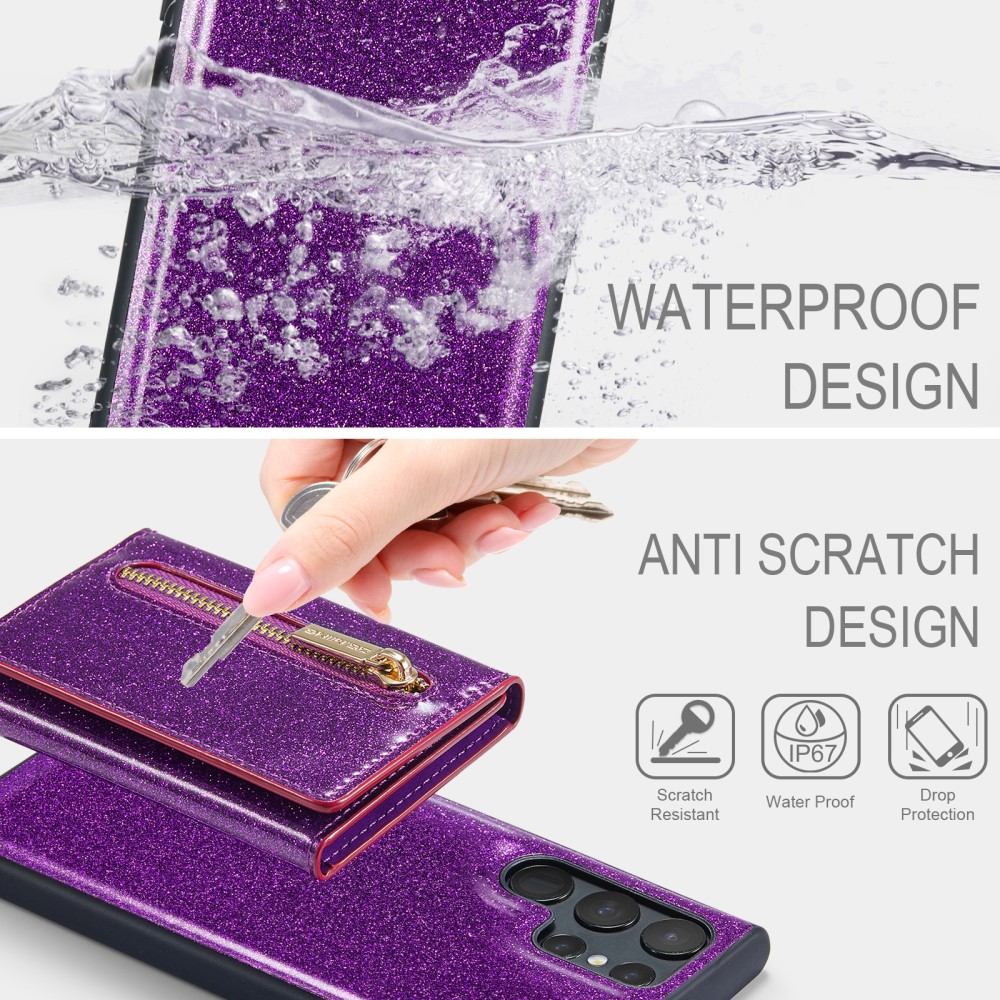 DG.MING DG.MING Galaxy S24 Ultra Skal Magnetisk Plånbok Glitter Lila