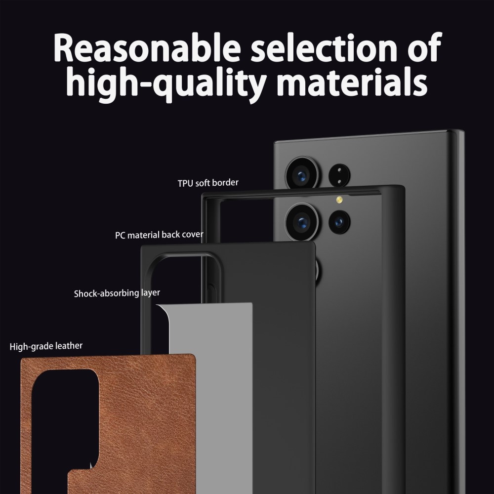  Galaxy S24 Ultra Läderbelagt Hybrid Skal Svart