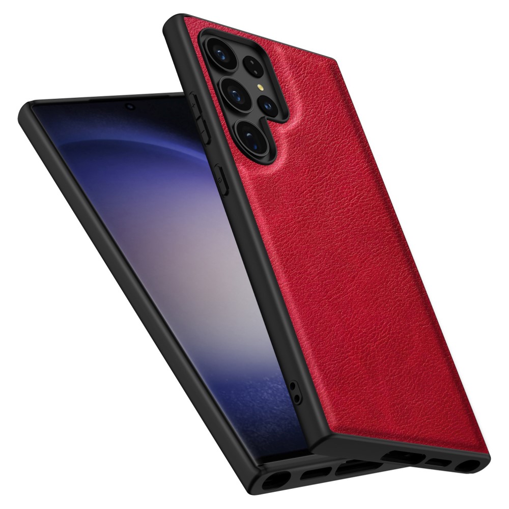  Galaxy S24 Ultra Läderbelagt Hybrid Skal Röd