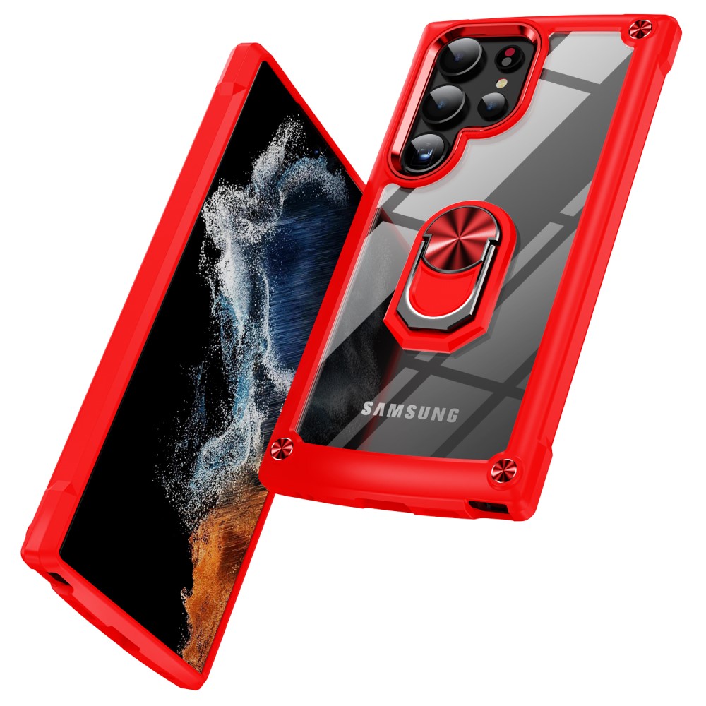  Galaxy S24 Ultra Skal Shockproof Ring Hybrid Röd