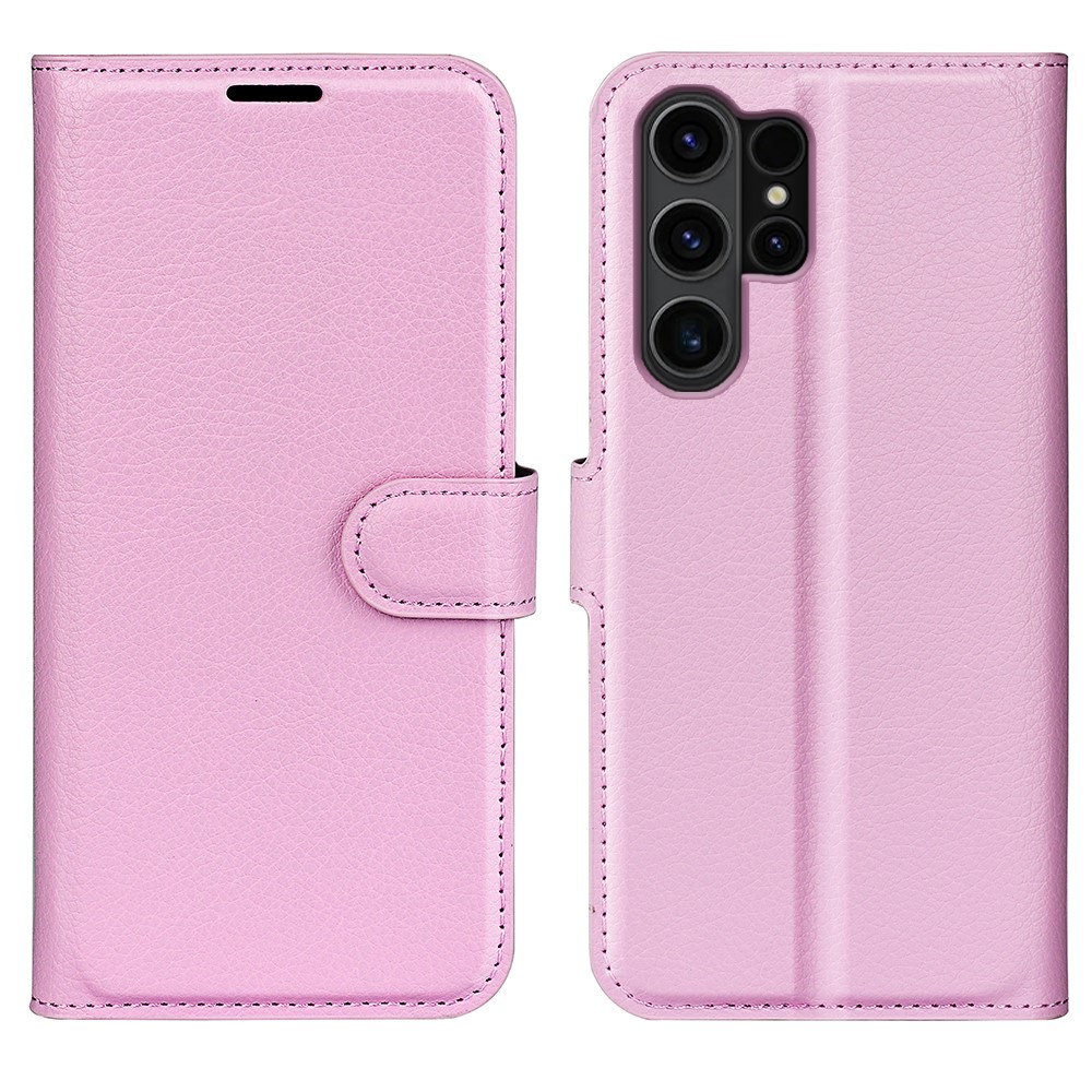  Samsung Galaxy S24 Ultra Fodral Läder Litchi Ljus Rosa