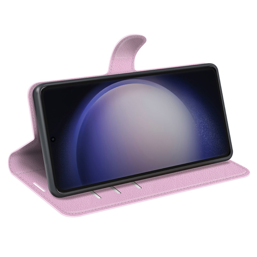  Samsung Galaxy S24 Ultra Fodral Läder Litchi Ljus Rosa