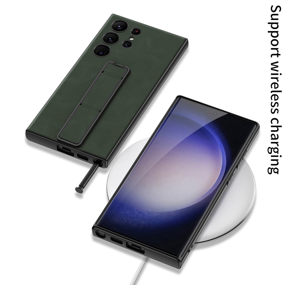 GKK GKK Galaxy S24 Ultra Skal Läder Kickstand Matt Grön