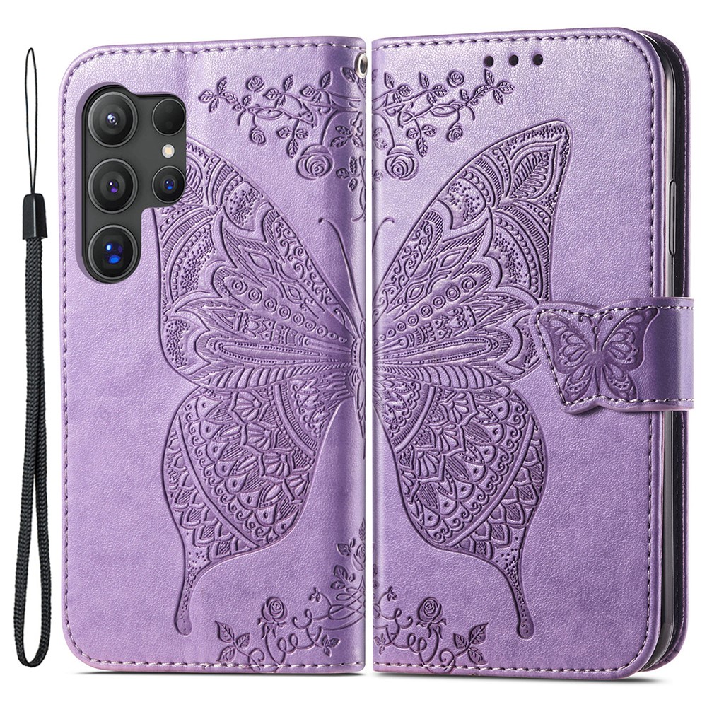  Samsung Galaxy S24 Ultra Fodral Big Butterfly Ljus Lila