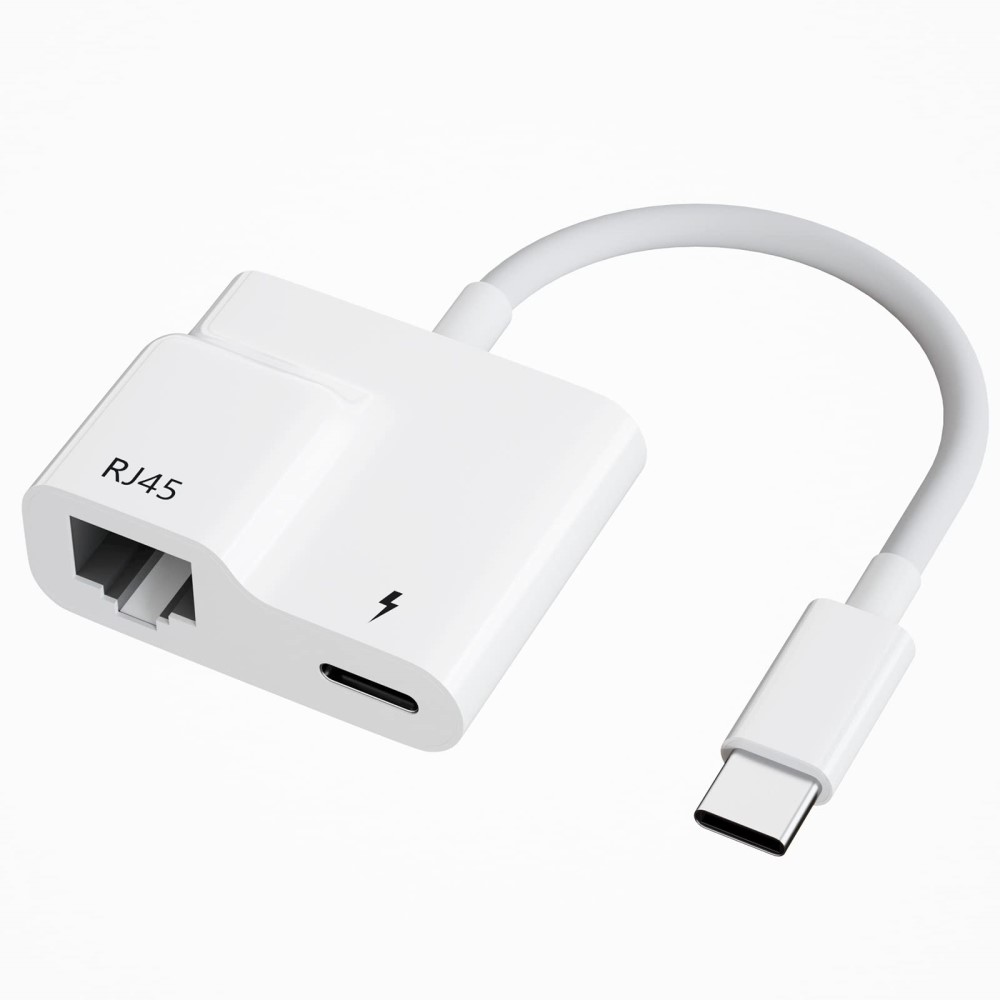  2in1 60W USB-C Till RJ45 Ethernet Adapter Vit