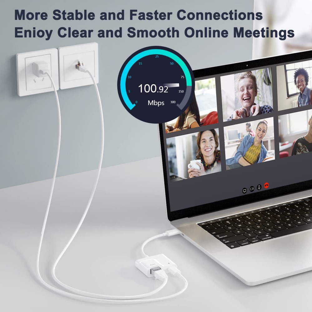  2in1 60W USB-C Till RJ45 Ethernet Adapter Vit