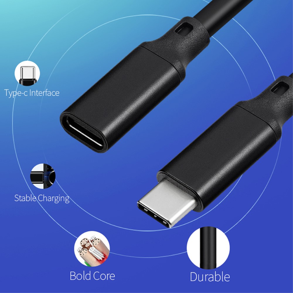 3m USB-C Förlängningskabel PD 100W 5A Kabel Svart