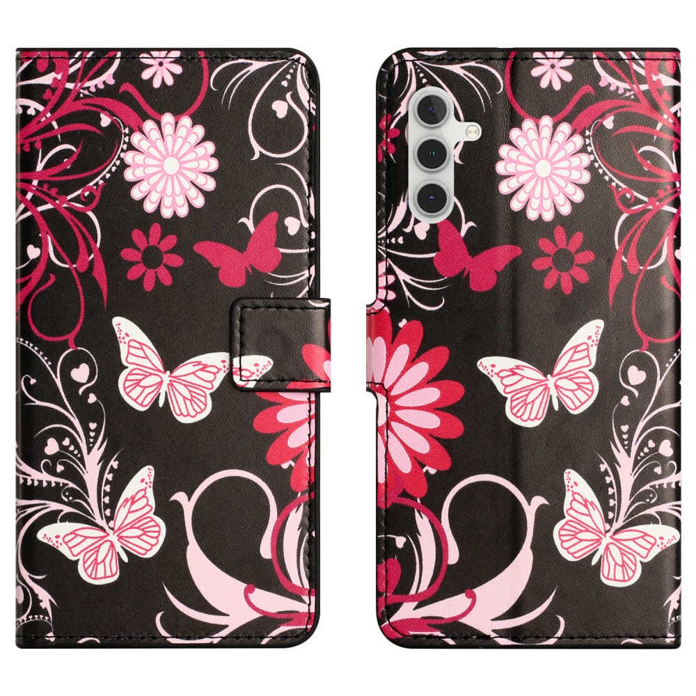  Samsung Galaxy A15 5G Fodral Med Tryck Röd/Rosa Fjärilar