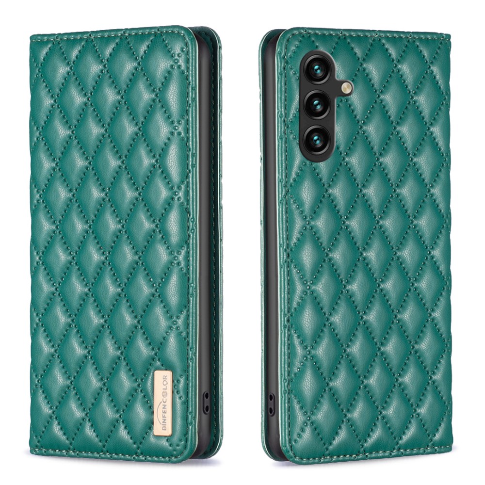 BINFEN BINFEN Galaxy A35 5G Fodral Flip Diamond Läder Grön