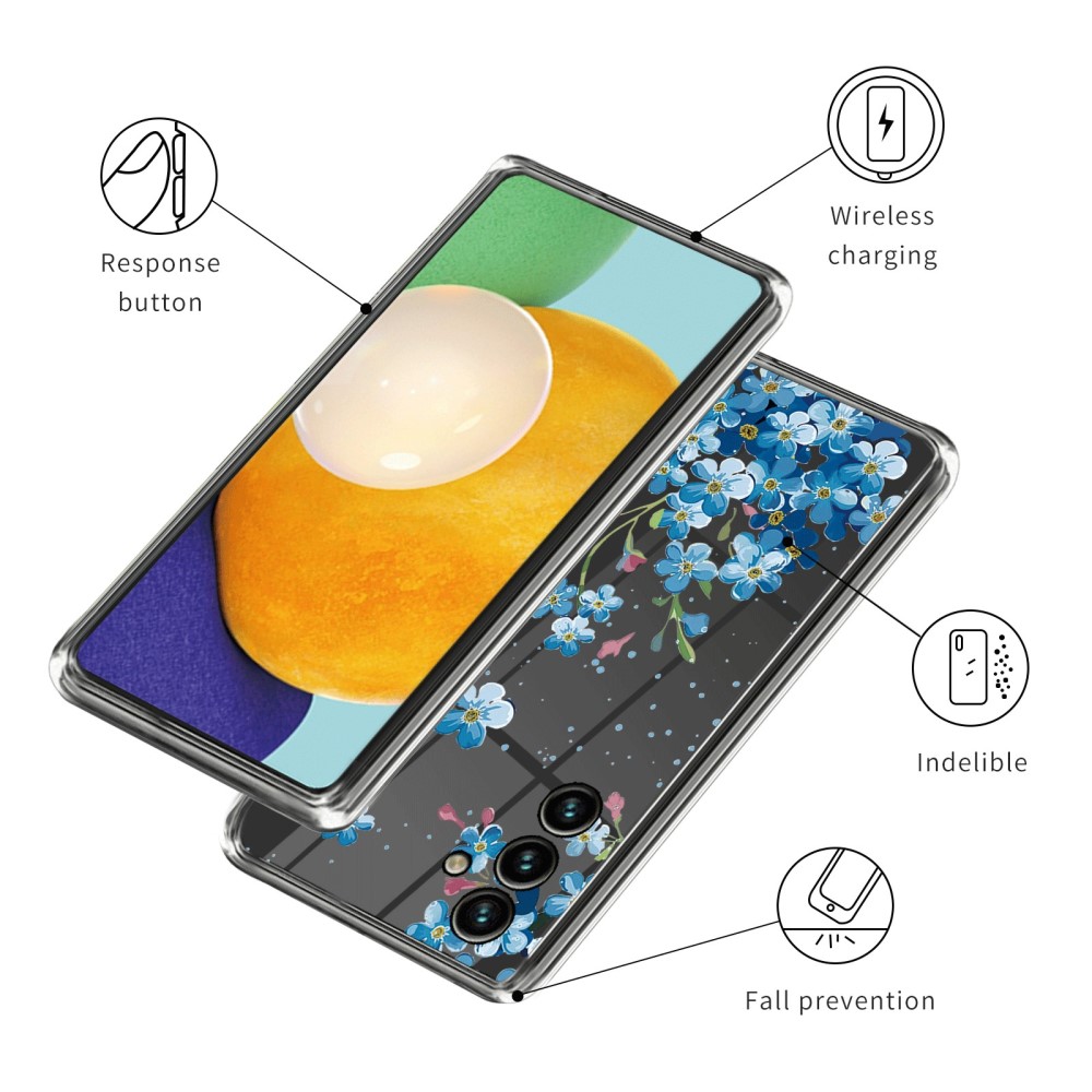  Samsung Galaxy A15 5G Skal TPU Med Tryck Blå Blommor