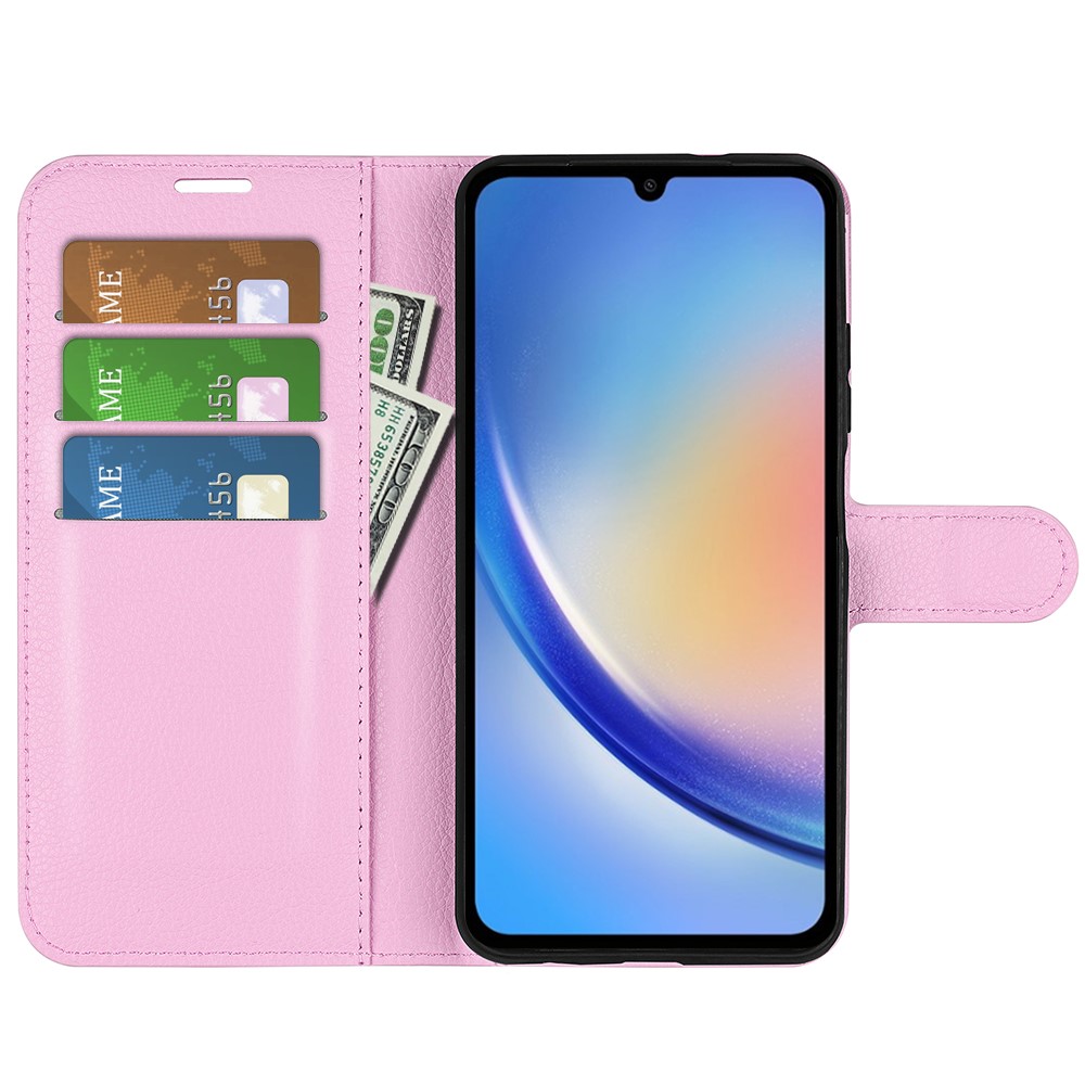  Samsung Galaxy A35 5G Fodral Läder Litchi Ljus Rosa
