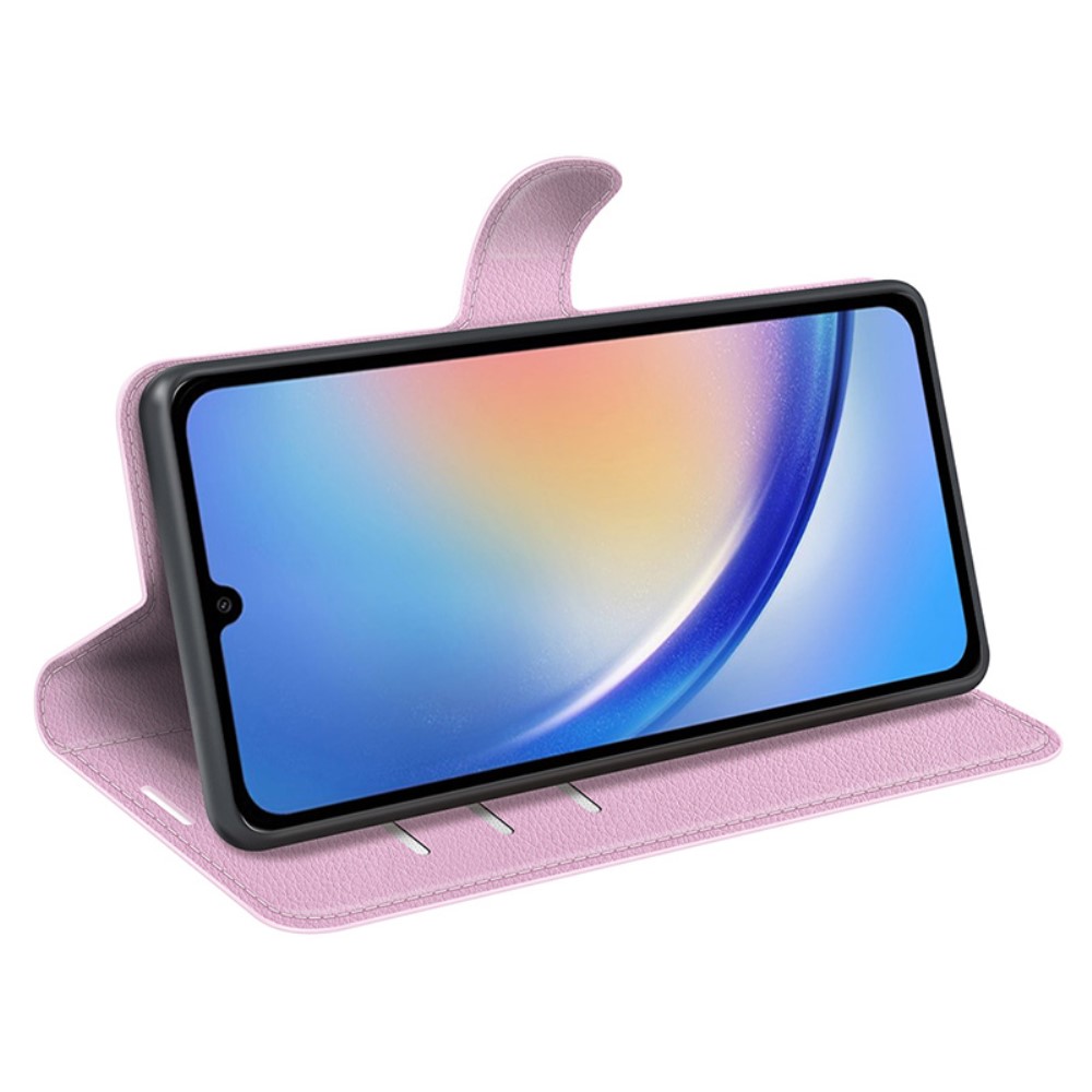  Samsung Galaxy A35 5G Fodral Läder Litchi Ljus Rosa