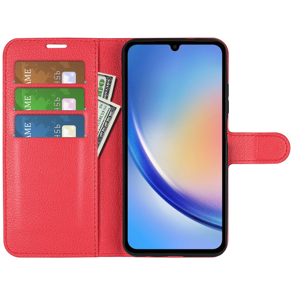  Samsung Galaxy A35 5G Fodral Läder Litchi Röd