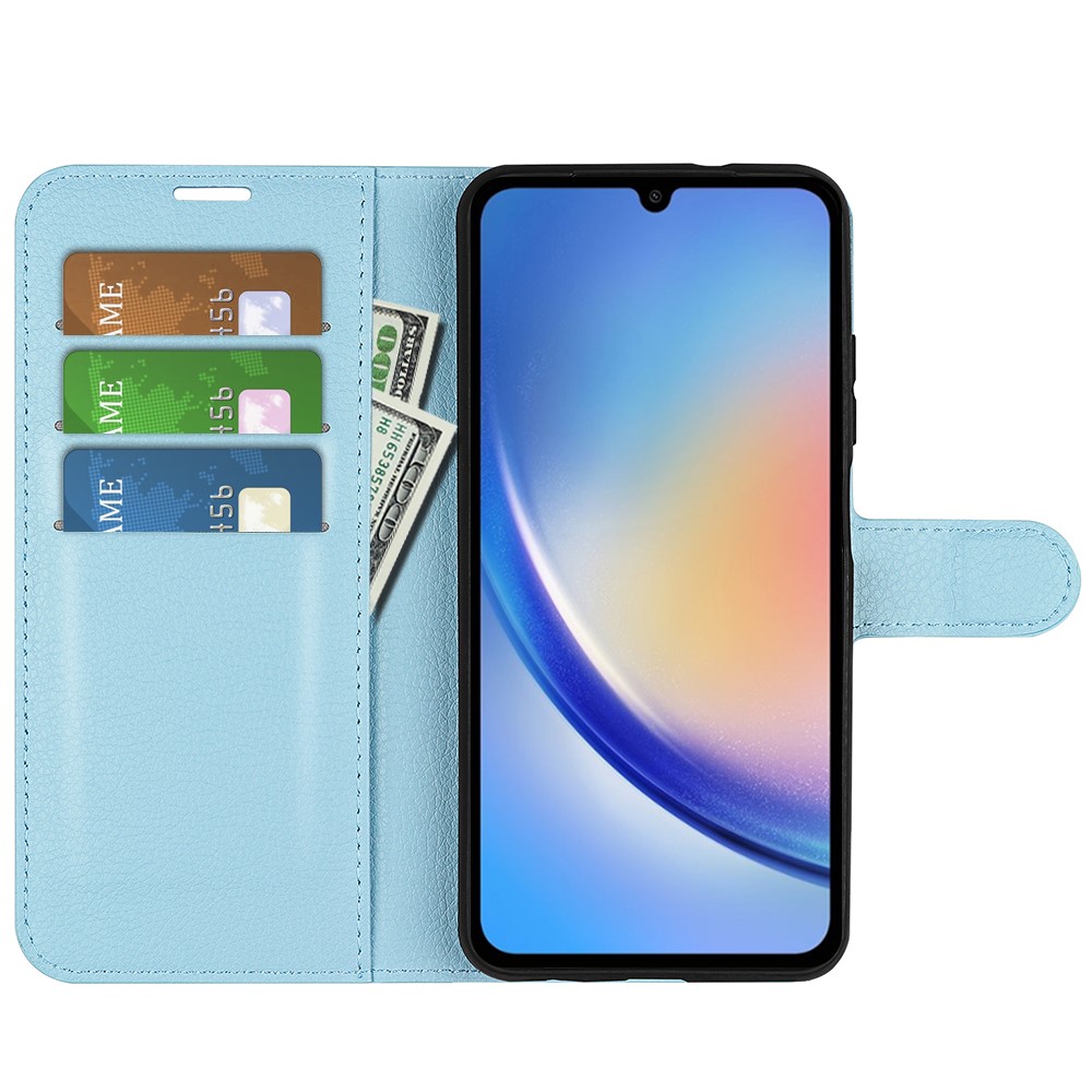  Samsung Galaxy A35 5G Fodral Läder Litchi Ljus Blå