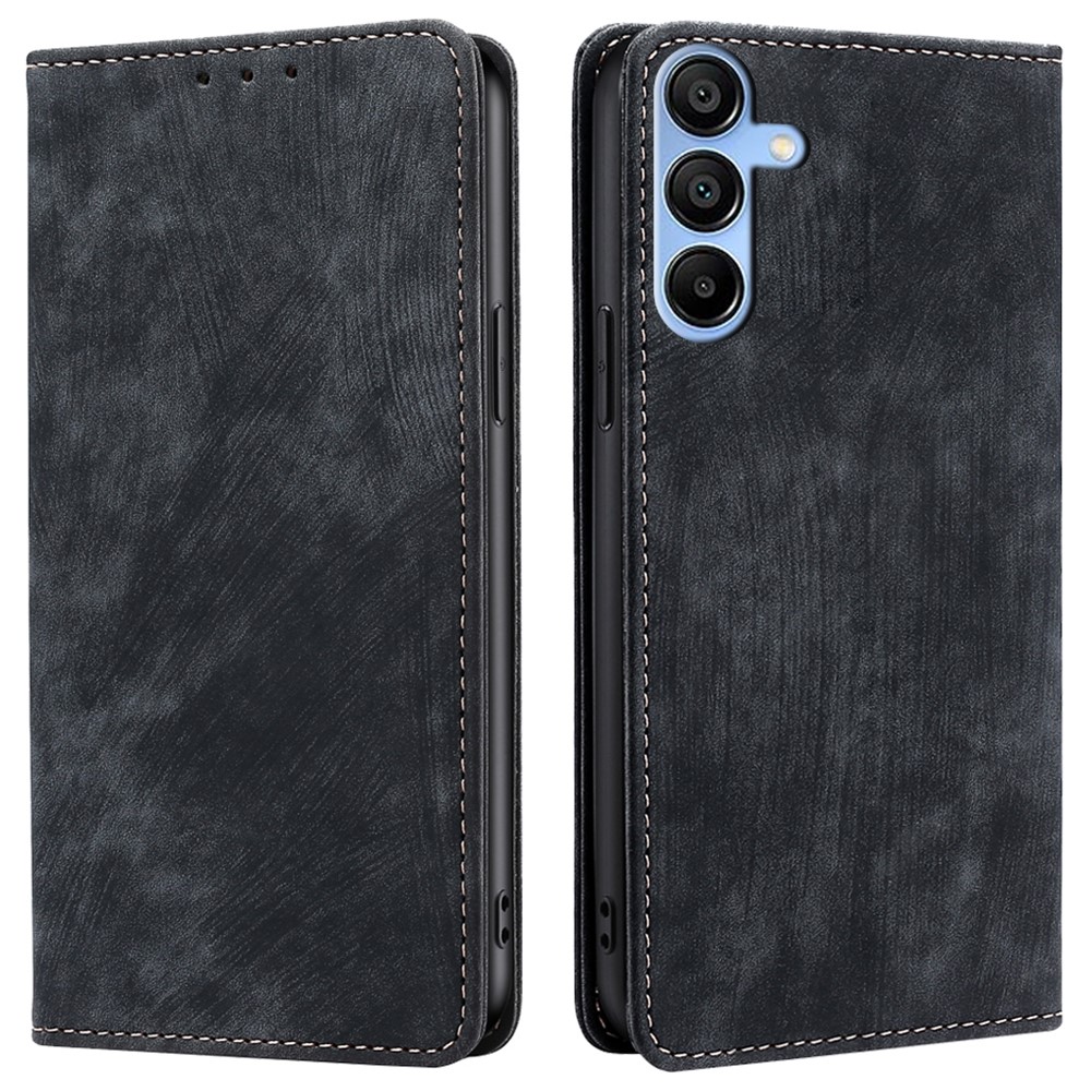  Samsung Galaxy A15 4G/5G Fodral Retro RFID Läder Svart