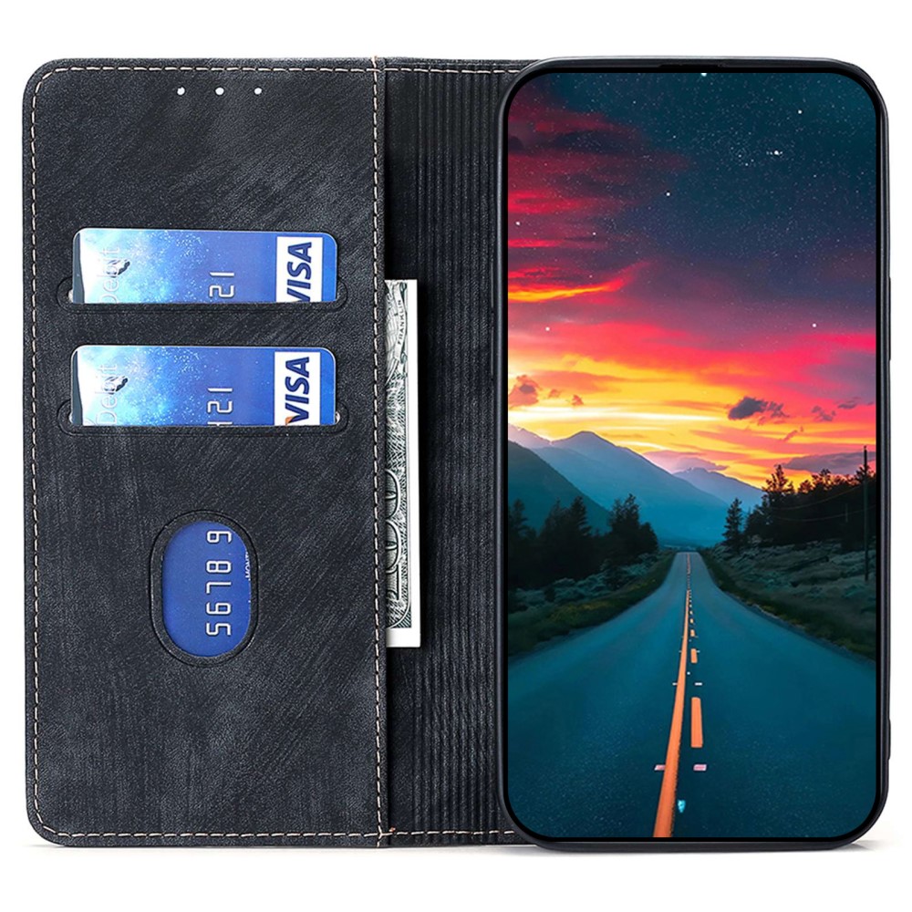  Samsung Galaxy A15 4G/5G Fodral Retro RFID Läder Svart