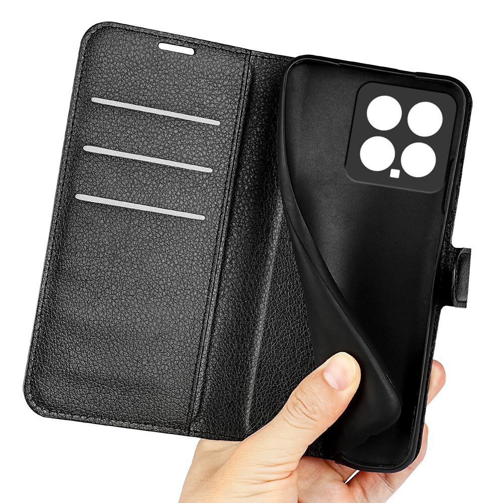  Xiaomi 14 Fodral Litchi Läder Svart