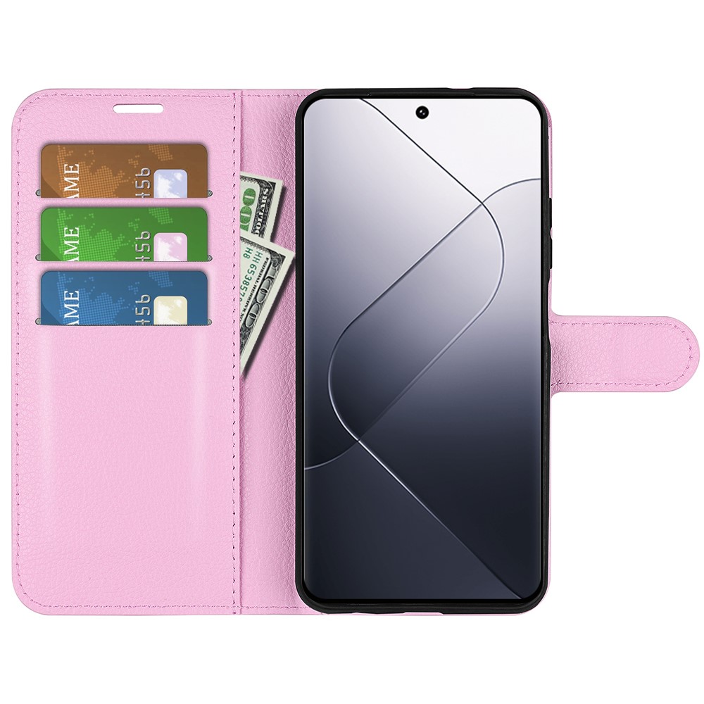  Xiaomi 14 Fodral Litchi Läder Ljus Rosa