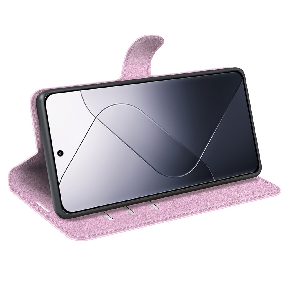  Xiaomi 14 Fodral Litchi Läder Ljus Rosa