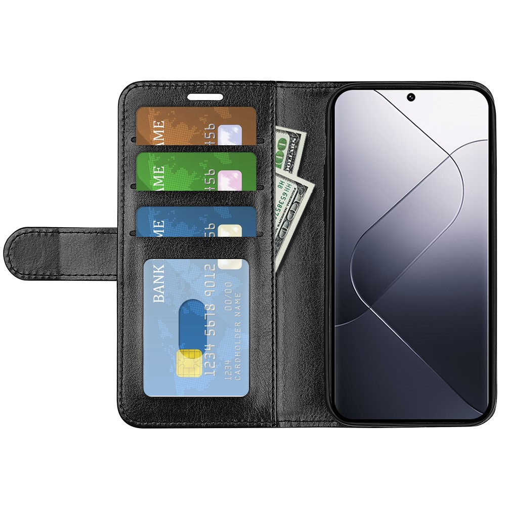  Xiaomi 14 Fodral Crazy Horse Läder Svart