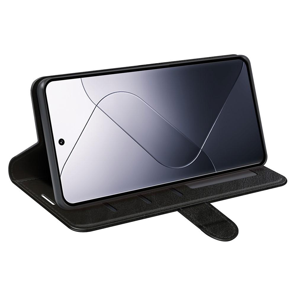  Xiaomi 14 Fodral Crazy Horse Läder Svart