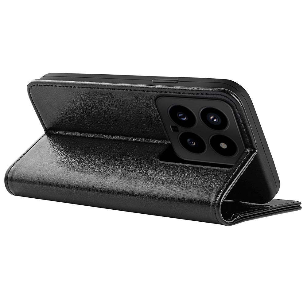  Xiaomi 14 Fodral Crazy Horse Läder Svart