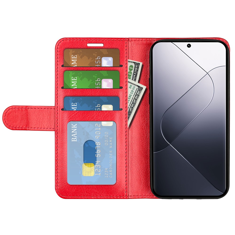  Xiaomi 14 Fodral Crazy Horse Läder Röd