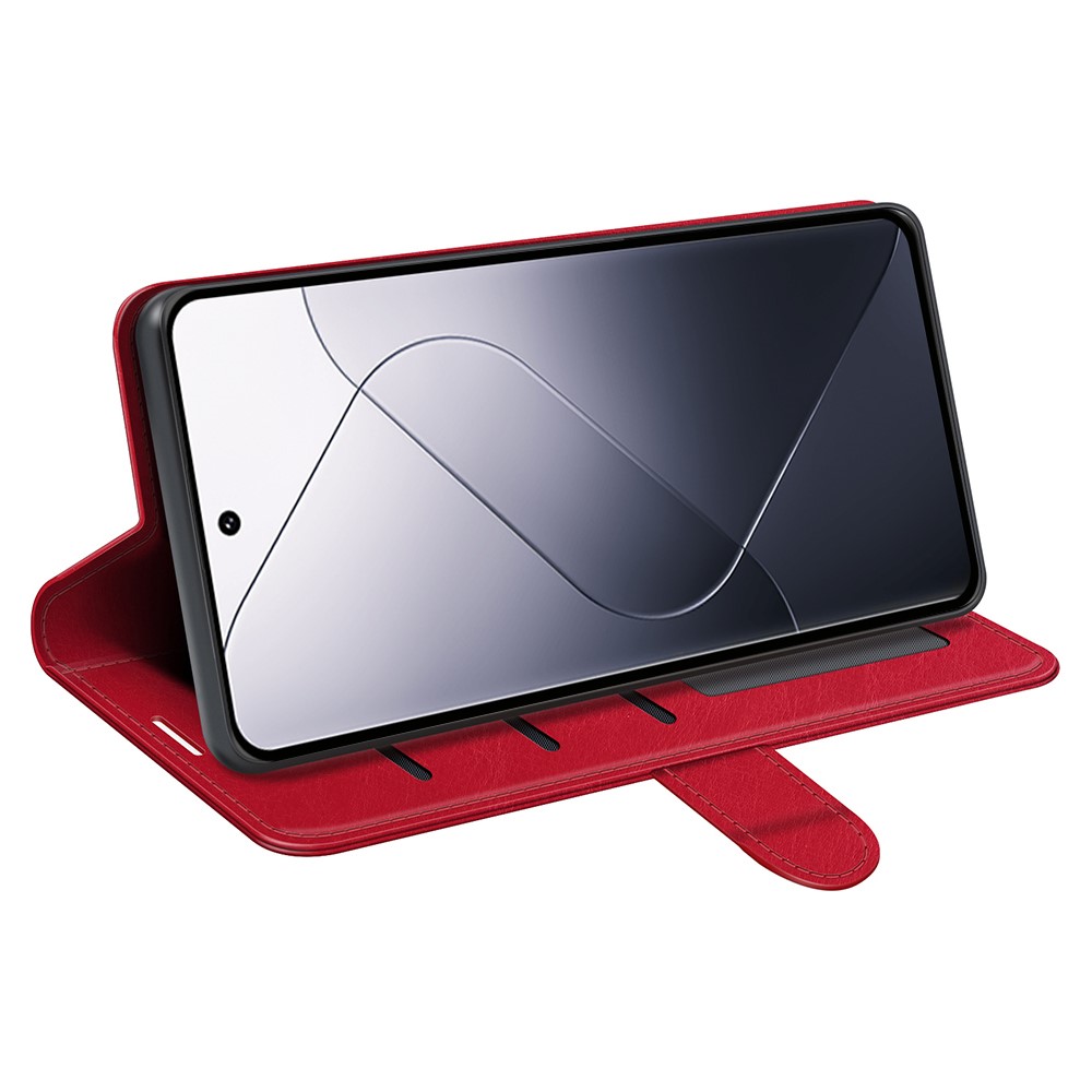  Xiaomi 14 Fodral Crazy Horse Läder Röd