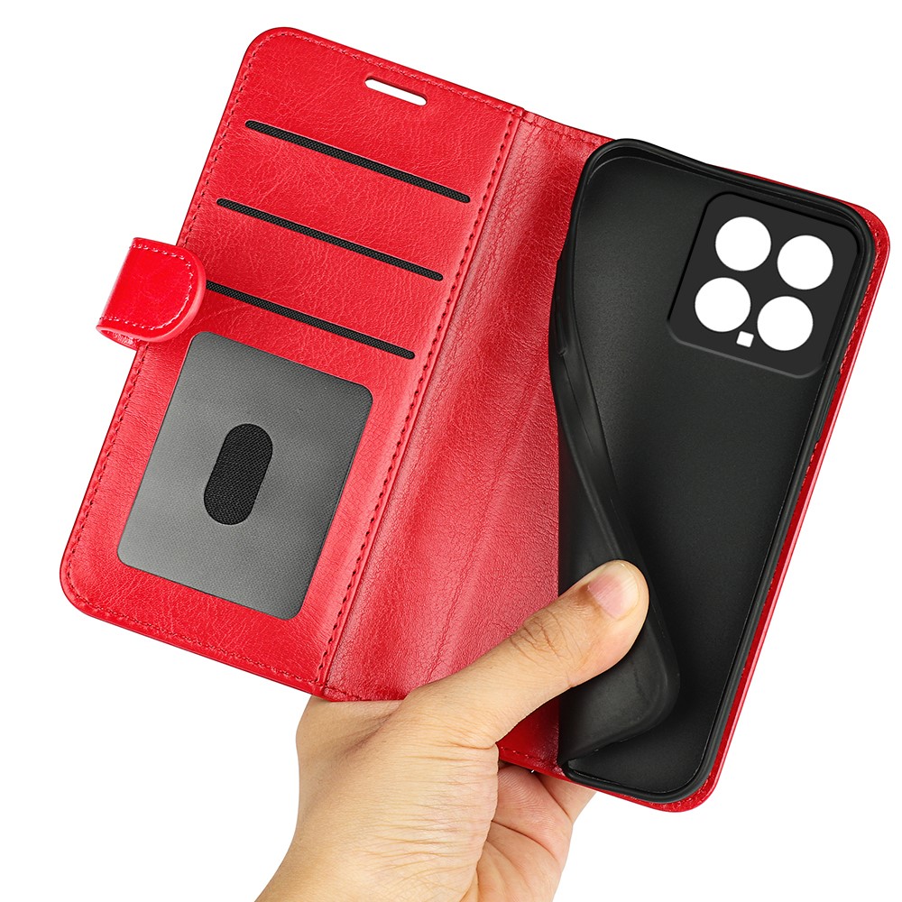  Xiaomi 14 Fodral Crazy Horse Läder Röd