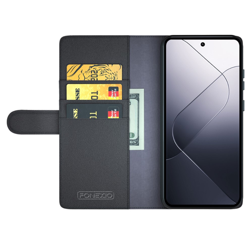 Xiaomi 14 Fodral Premium Äkta Läder Svart