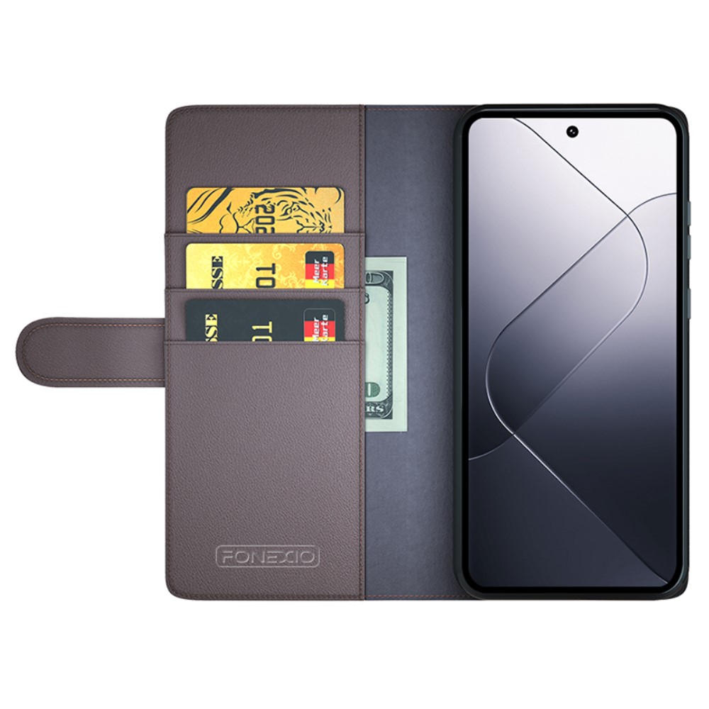  Xiaomi 14 Fodral Premium Äkta Läder Brun