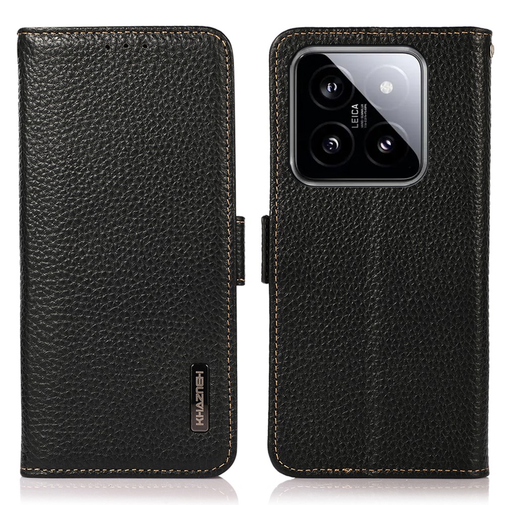 KHAZNEH KHAZNEH Xiaomi 14 Ultra Fodral RFID Litchi Äkta Läder Svart