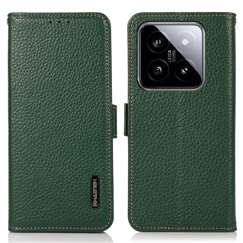KHAZNEH KHAZNEH Xiaomi 14 Ultra Fodral RFID Litchi Äkta Läder Grön