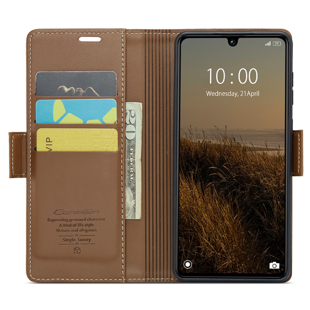 CASEME CASEME Xiaomi Redmi 13C 4G Fodral RFID Litchi Läder Brun
