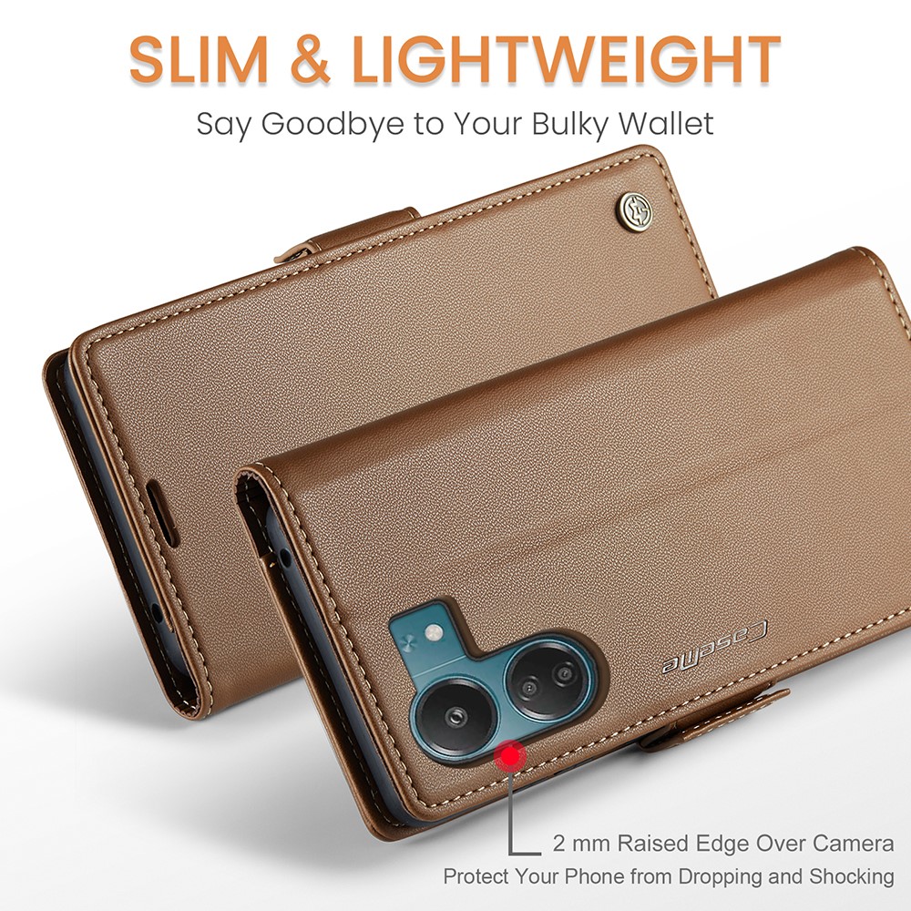 CASEME CASEME Xiaomi Redmi 13C 4G Fodral RFID Litchi Läder Brun