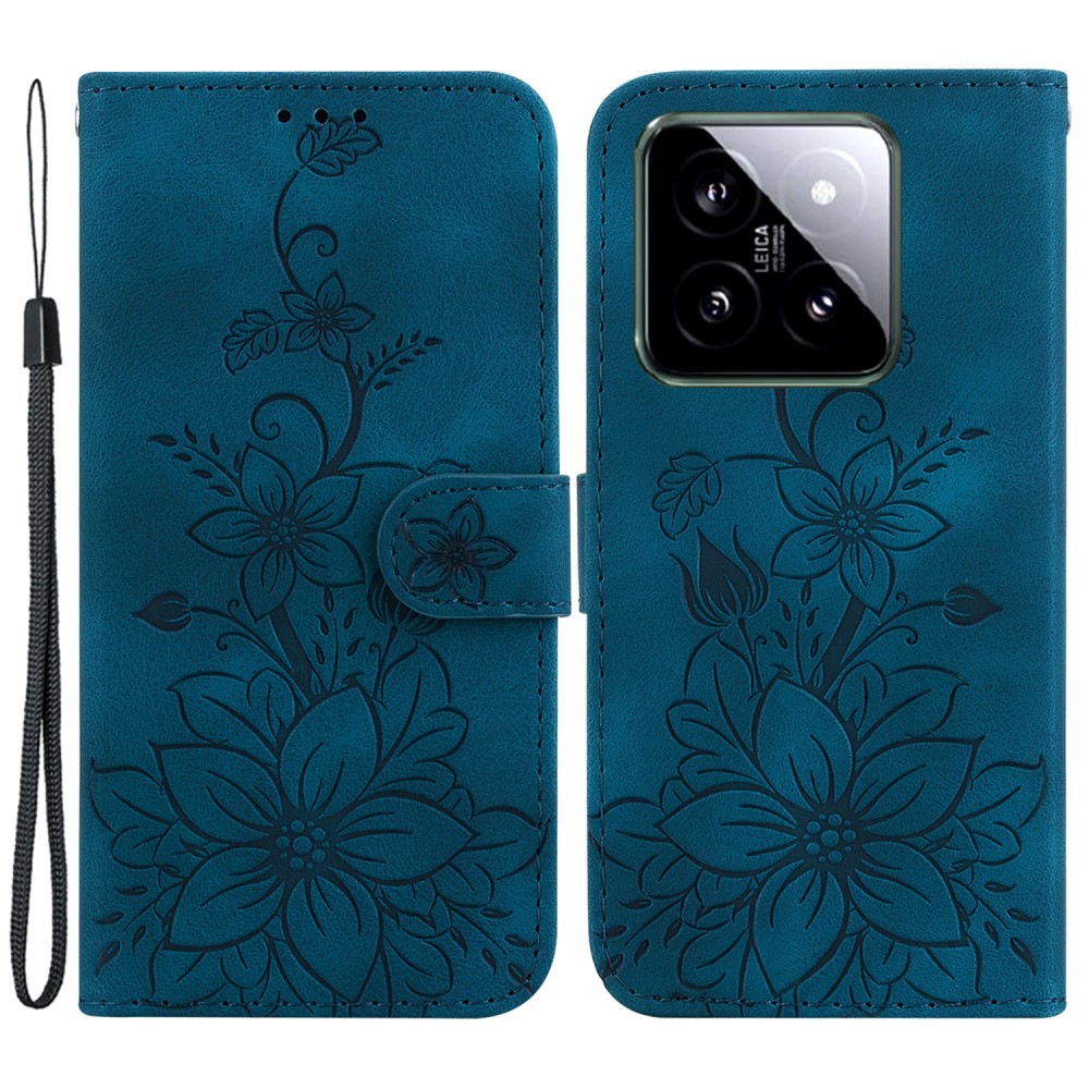  Xiaomi 14 Fodral Blommigt Tryck Mörk Blå
