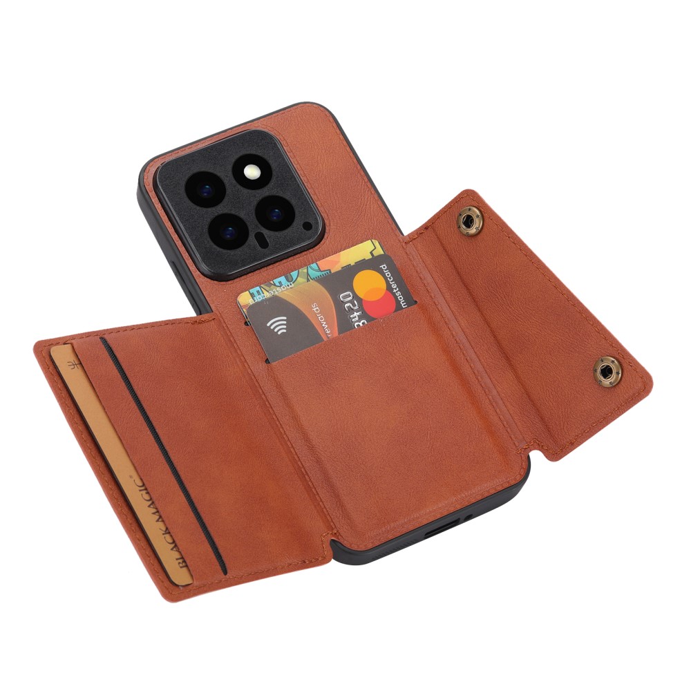  Xiaomi 14 Skal Läder Med Kortfack Och Magnet Brun